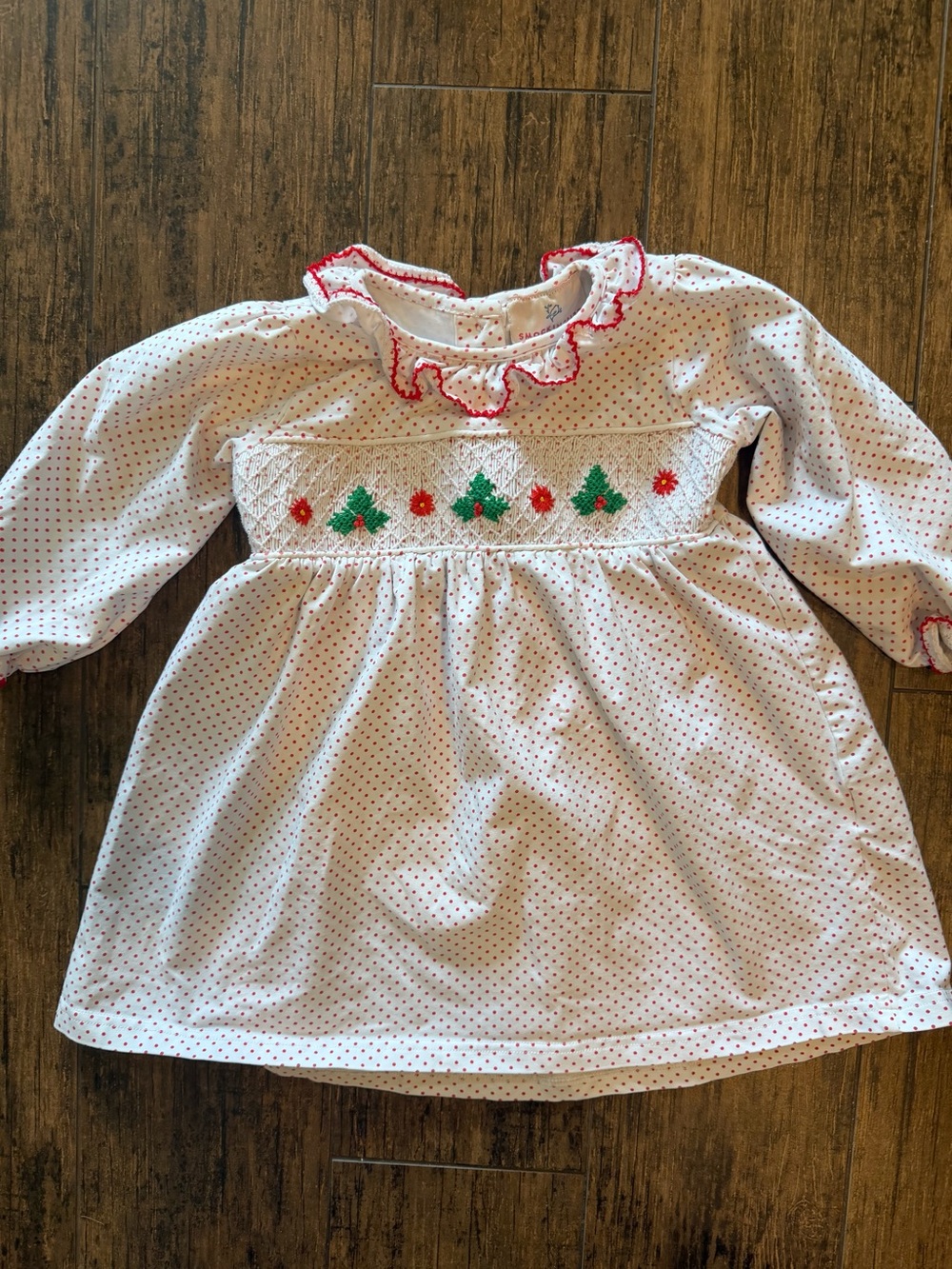 Smockingbird Baby Girls 18M White Red Polka Dot Smocked Christmas Dress